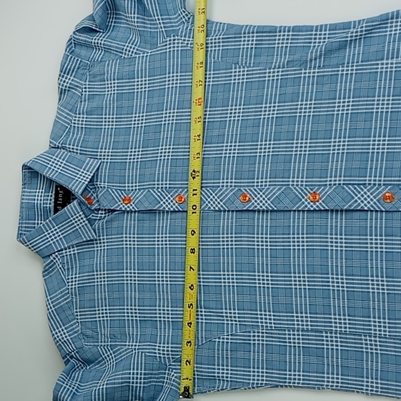 Jared Lang Men's Size S/P Button Front Slim Fit Shirt Blue/White Roll Tab Sleeve - Picture 2 of 11